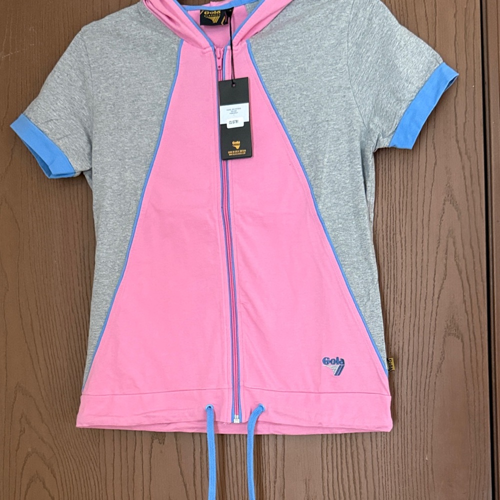 Gola Pink Front Panel Short Sleeve Hoodie with Grey Body